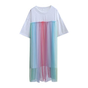 Rainbow Short-sleeved T-shirt Dress Women's Summer Dress Plus Size Mid-length