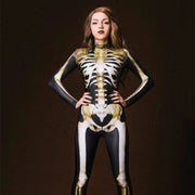 Halloween Skeleton Skull Digital Print Skinny Jumpsuit