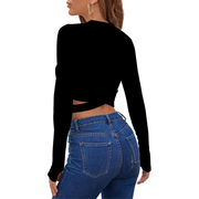 Happy New Year Women's Strappy Long Sleeve Sports Cropped Top