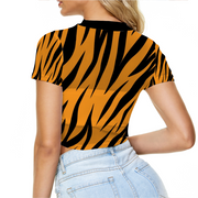 Tiger Print Sheer Tee Mesh Crop Top Short Sleeve T-shirt