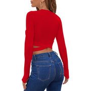 Sexy Devil Women's Strappy Long Sleeve Sports Cropped Top tshirt