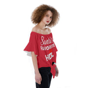 Ladies' Christmas Blouse, Ladies' Christmas Shirt, Santa's Favorite Ho Off-Shoulder Blouse