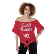 Ladies' Christmas Blouse, Ladies' Christmas Shirt, Santa's Favorite Ho Off-Shoulder Blouse
