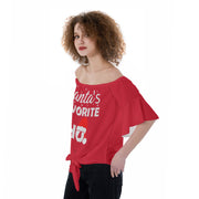 Ladies' Christmas Blouse, Ladies' Christmas Shirt, Santa's Favorite Ho Off-Shoulder Blouse