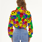 Smiley Face Women's Short Flannel Coats Casual Jackets Outwear