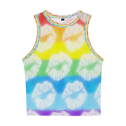Gay Pride Crop Top, Lesbian Women's Sleeveless Gay Pride Top Crop Top Cropped Tank Top with Lips Print