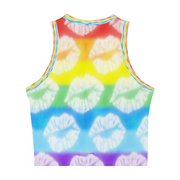 Gay Pride Crop Top, Lesbian Women's Sleeveless Gay Pride Top Crop Top Cropped Tank Top with Lips Print