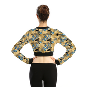 Black Pride African Print Women's Full Zipper Crop Jacket Long Sleeve Round Neck Top, Black Panther Print