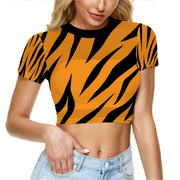 Tiger Print Sheer Tee Mesh Crop Top Short Sleeve T-shirt