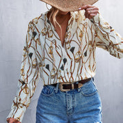 TN Stand Collar Long Sleeve Chain Pattern Shirt Fashion Commuting Style