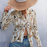 TN Stand Collar Long Sleeve Chain Pattern Shirt Fashion Commuting Style