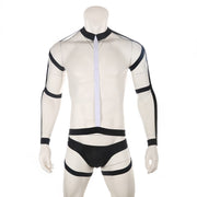 Gay Men's Harness, Tight White Lie Bondage Bodysuit Set