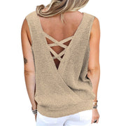 Women's Waffle-knit Tank Top V-neck Criss Cross Tank - Showyourgaypride.com
