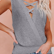 Women's Waffle-knit Tank Top V-neck Criss Cross Tank - Showyourgaypride.com