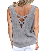 Women's Waffle-knit Tank Top V-neck Criss Cross Tank - Showyourgaypride.com