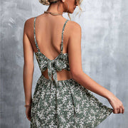 Sexy Backless Floral Shorts Lace Up Jumpsuit Beach Backless Dress - Showyourgaypride.com