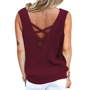 Women's Waffle-knit Tank Top V-neck Criss Cross Tank - Showyourgaypride.com