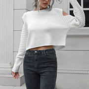 Woman's Short Knitwear Stylish Sweater with Hollow off the Shoulder - Showyourgaypride.com