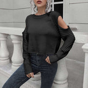 Woman's Short Knitwear Stylish Sweater with Hollow off the Shoulder - Showyourgaypride.com