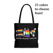 Equality Elevates Everyone Tote Bag. Beautifully designed Gay Tote Bag. 21 colors availalble! - Showyourgaypride.com