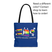 Equality Elevates Everyone Tote Bag. Beautifully designed Gay Tote Bag. 21 colors availalble! - Showyourgaypride.com
