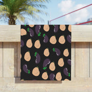 Gay Pride Bottom and Top (peach and eggplant) Beach Towel (purple). Perfect for summer fun at Pride or at the beach! - Showyourgaypride.com