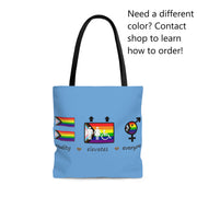 Equality Elevates Everyone Tote Bag. Beautifully designed Gay Tote Bag. 21 colors availalble! - Showyourgaypride.com