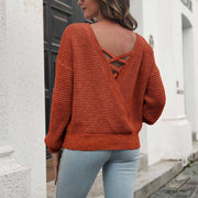 TN Women's Criss Cross V Back Sweaters Long Sleeve Knitted Pullover Jumper Top