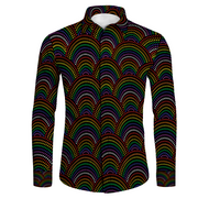 Gay Pride Men's Fit Long Sleeve Dress Shirt, African Pattern Gay Pride Shirt, Rainbow Shirt, Dress Shirt, Gay Men, LGBTQ Dress Shirt