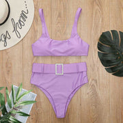 TN Solid Color Swimsuit High Waist Sexy Bikini Swimwear