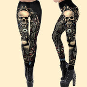 Halloween Skeleton Head 3D Print Skintight High-waisted Yoga Leggings for Ladies