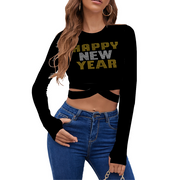 Happy New Year Women's Strappy Long Sleeve Sports Cropped Top