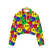 Smiley Face Women's Short Flannel Coats Casual Jackets Outwear