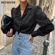 BGTEEVER Elegant Notched Collar Women Tassels Shirts Blouses Spring New Single-breasted Female Workwear Shirts Tops Blusas - Show Your Gay Pride