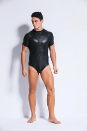 Black Patent Leather Fetish Zip Bodysuit Sexy Men's Bodysuit Costume Sex Play - Show Your Gay Pride
