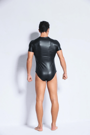 Black Patent Leather Fetish Zip Bodysuit Sexy Men's Bodysuit Costume Sex Play - Show Your Gay Pride