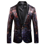 Blazer Men Luxury Print Shawl Collar Suit Jacket Men Wedding Dinner Party Stage Singer Costumes - Show Your Gay Pride