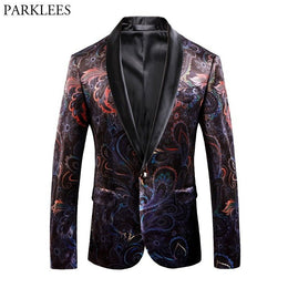 Blazer Men Luxury Print Shawl Collar Suit Jacket Men Wedding Dinner Party Stage Singer Costumes - Show Your Gay Pride