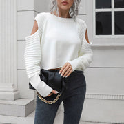 TN Woman's Short Knitwear Stylish Sweater with Hollow off the Shoulder