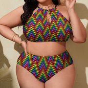Rainbow Plus Size Women's Two Piece Swimsuit, Rainbow Stylish Bikini Suits, LGBTA PRIDE Bikini Swimsuit, Lesbian Bikini Swimsuit,  Lesbian