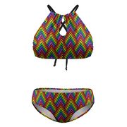 Rainbow Plus Size Women's Two Piece Swimsuit, Rainbow Stylish Bikini Suits, LGBTA PRIDE Bikini Swimsuit, Lesbian Bikini Swimsuit,  Lesbian