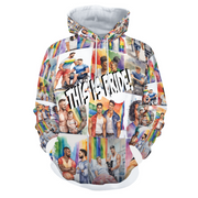 Gay Pride Hoodie with people of all races and ethnicities in water color style. People living a normal life doing things like visiting loved one in the hospital, holding hands, helping a loved on in a wheel chair, hugging, etc. It has both lesbian and gay male couples. 