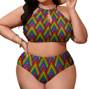 Rainbow Plus Size Women's Two Piece Swimsuit, Rainbow Stylish Bikini Suits, LGBTA PRIDE Bikini Swimsuit, Lesbian Bikini Swimsuit,  Lesbian