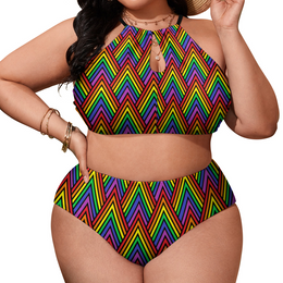 Rainbow Plus Size Women's Two Piece Swimsuit, Rainbow Stylish Bikini Suits, LGBTA PRIDE Bikini Swimsuit, Lesbian Bikini Swimsuit,  Lesbian